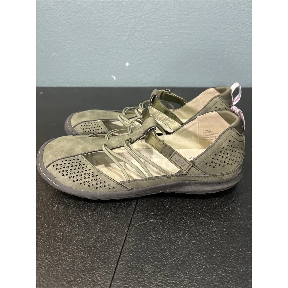 JBU Jambu Shoes Womens 7.5 Olive Fig Mary Jane Flat Vegan Memory Foam Perforated